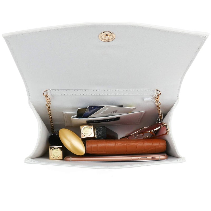 CHARMING TAILOR Patent Leather Flap Clutch Classic Elegant Evening Bag Chic Dress Purse (White) - Image 4